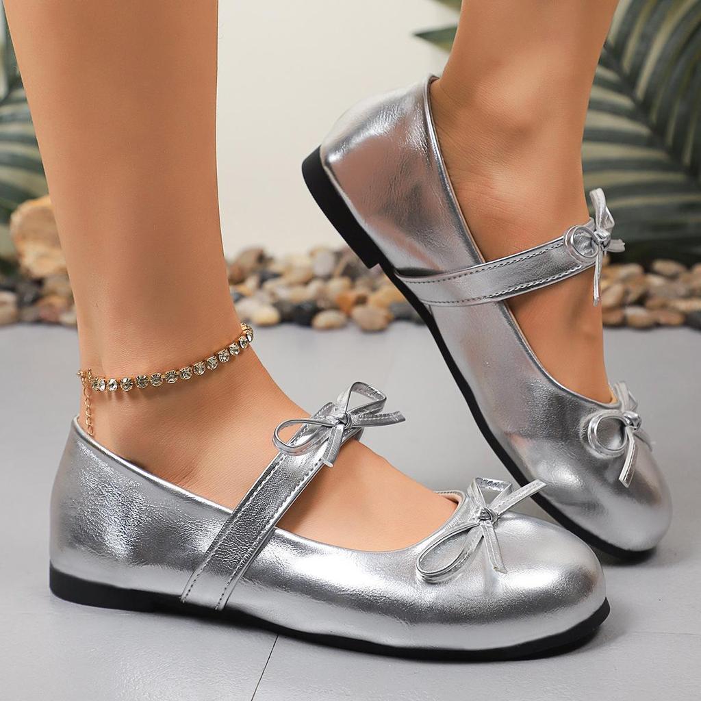 2025 Retro Round Toe Bowknot Strap Flats - Spring/Autumn Elegant Women's Shoes