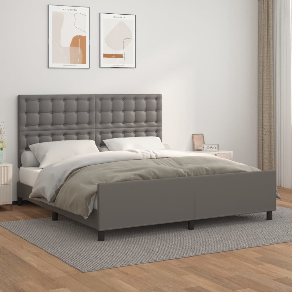 Bed Frame with Headboard Grey 180 x 200 cm Faux Leather