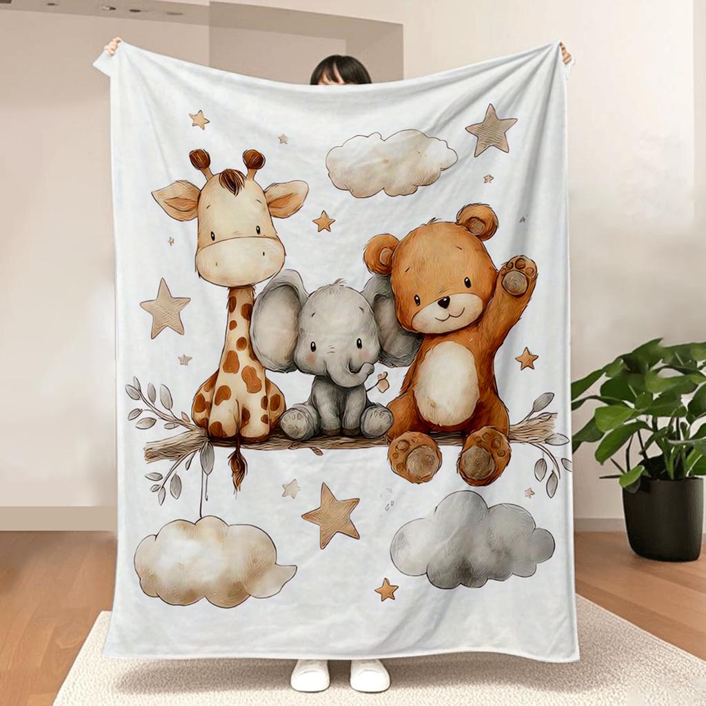 Flannel Animal Print Blanket - Giraffe, Elephant, and Teddy Bear Pattern Blanket, Soft and Lightweight Bedding40x60