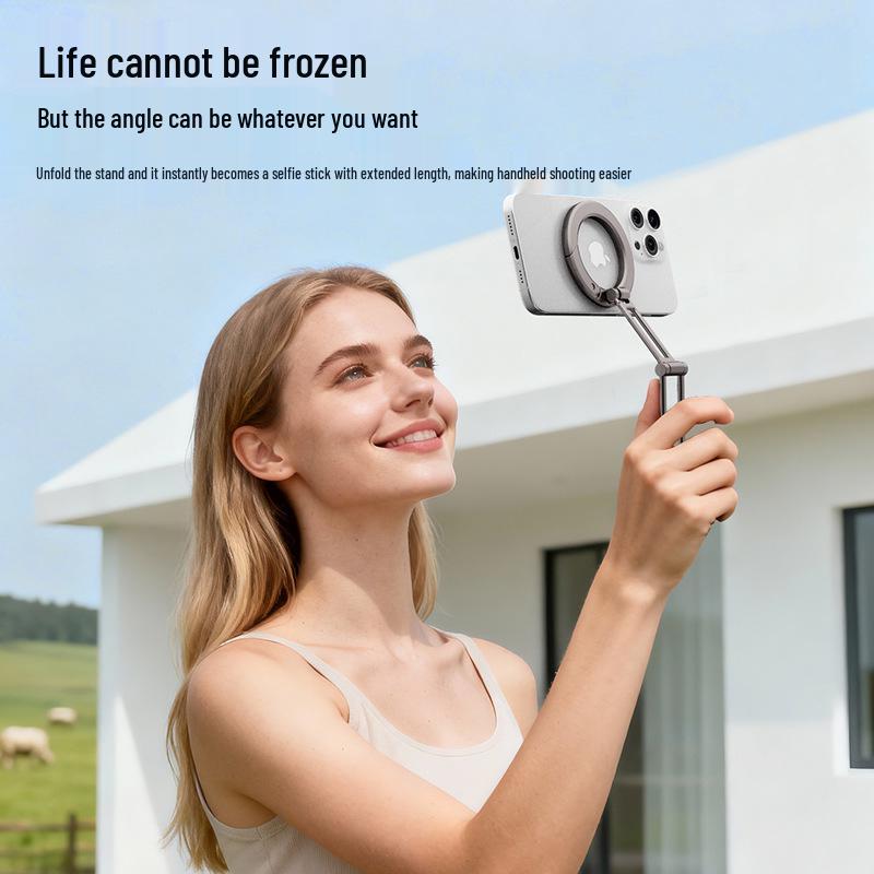 Foldable Magnetic Phone Holder with Finger Ring & Tripod for Vertical/Horizontal Shooting