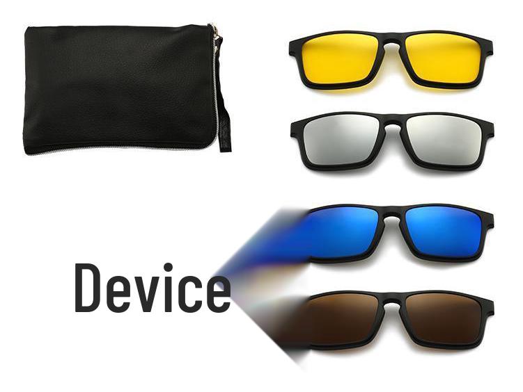 Clip-on Glasses Set: Includes 5 Polarized Lenses, Compatible with Myopia TR90 Retro Magnetic Sunglasses