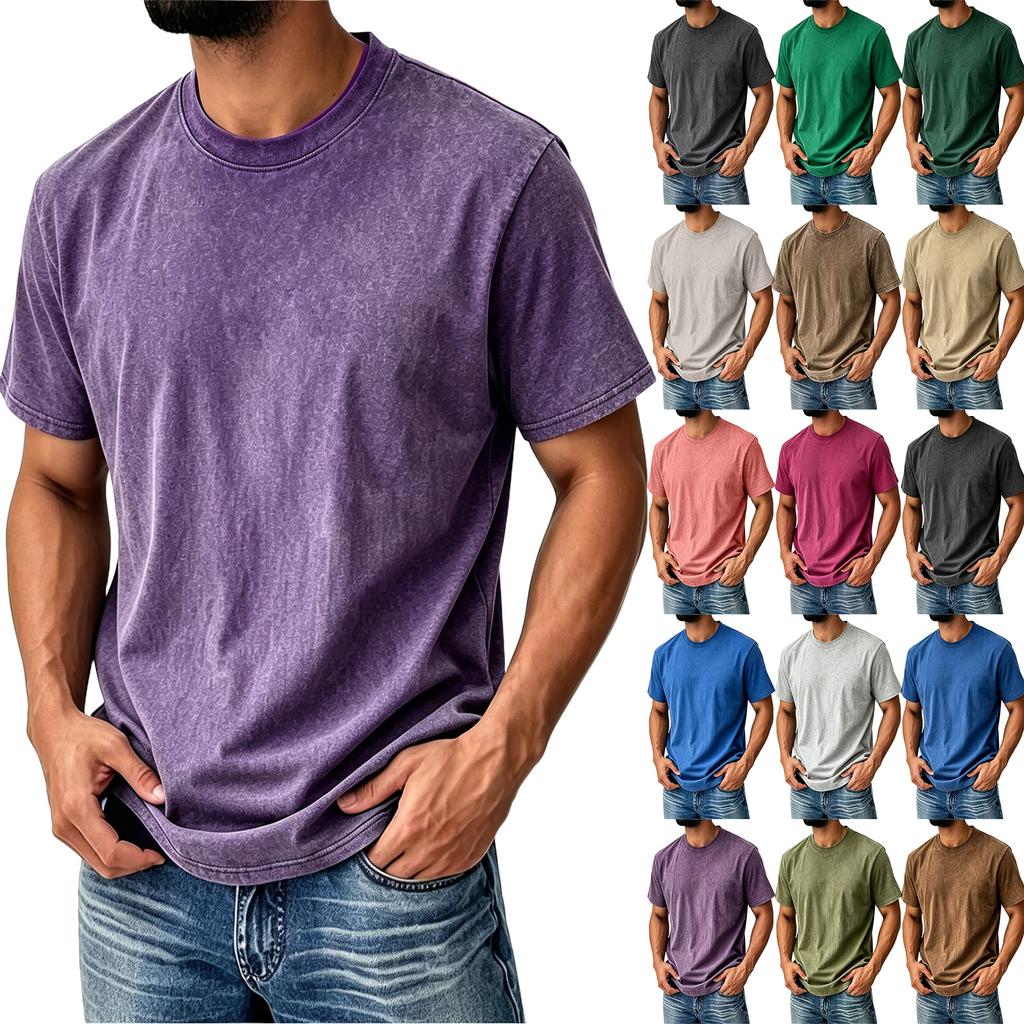 Men’s Vintage Crew Neck Short Sleeve T Shirt Classic Fit Cotton Material Casual Basic Top for Everyday Wear