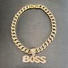 Zhuerrui Hop Bling BOSS Letter Pendant Necklace Full Iced Out CZ Diamond Cuban Link Chain for Men Rapper Jewelry Gift B2400310