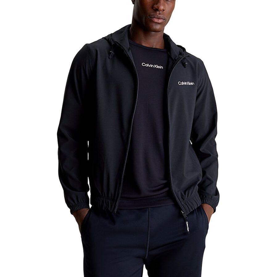 Calvin Klein Solid Fit Hooded Long Sleeve Front Zipper Jacket With Print Details Men jackets Black 00GMS4O525-BAE