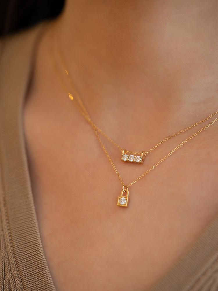 Three Lives, Three Worlds: 18K Gold-Plated Silver Necklace with Three Zircon Diamonds - Simple, Elegant Clavicle Chain 18K Gold