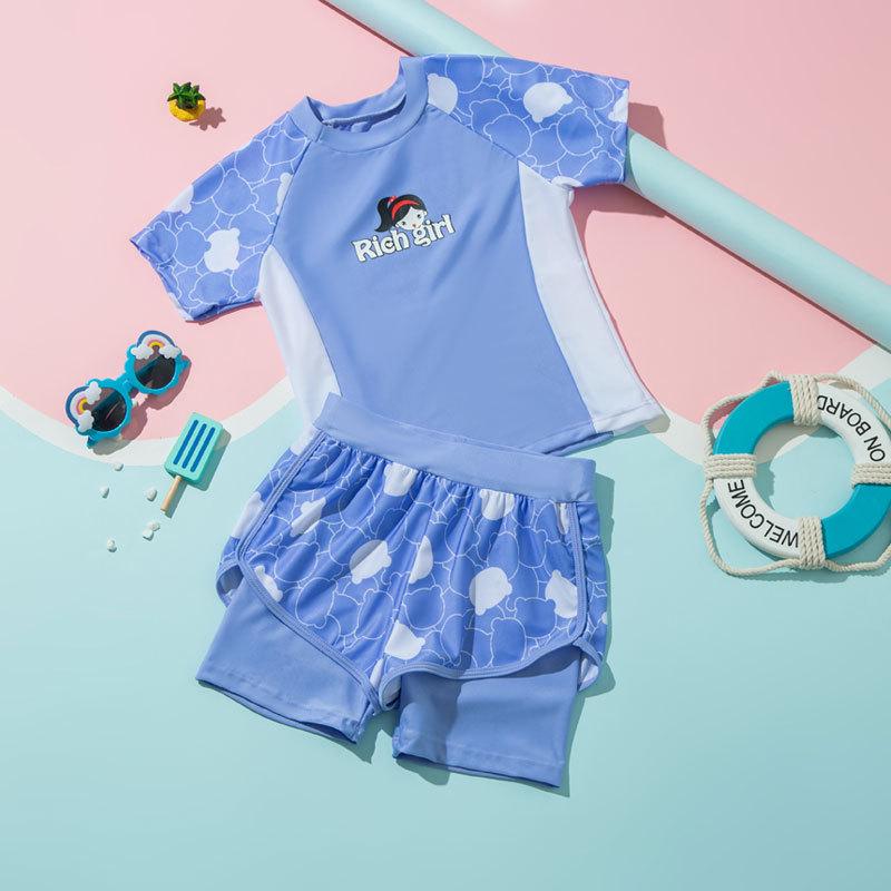

Girls Two-Piece Conservative Swimsuit - Quick-Dry, Sun Protective Swimwear for Middle and Big Kids 3XL (66-65 jin) лиловый