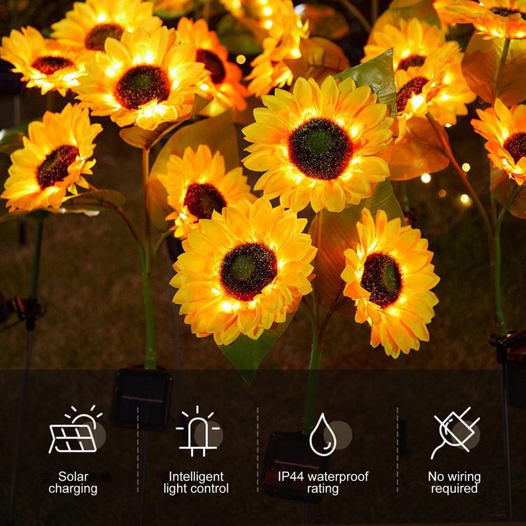 Solar Powered Sunflower Garden Lights Bright Sunflower LED Outdoor Decorative Post Lights Suitable For Yard, Terrace, IP65 , Great Gardening Gift