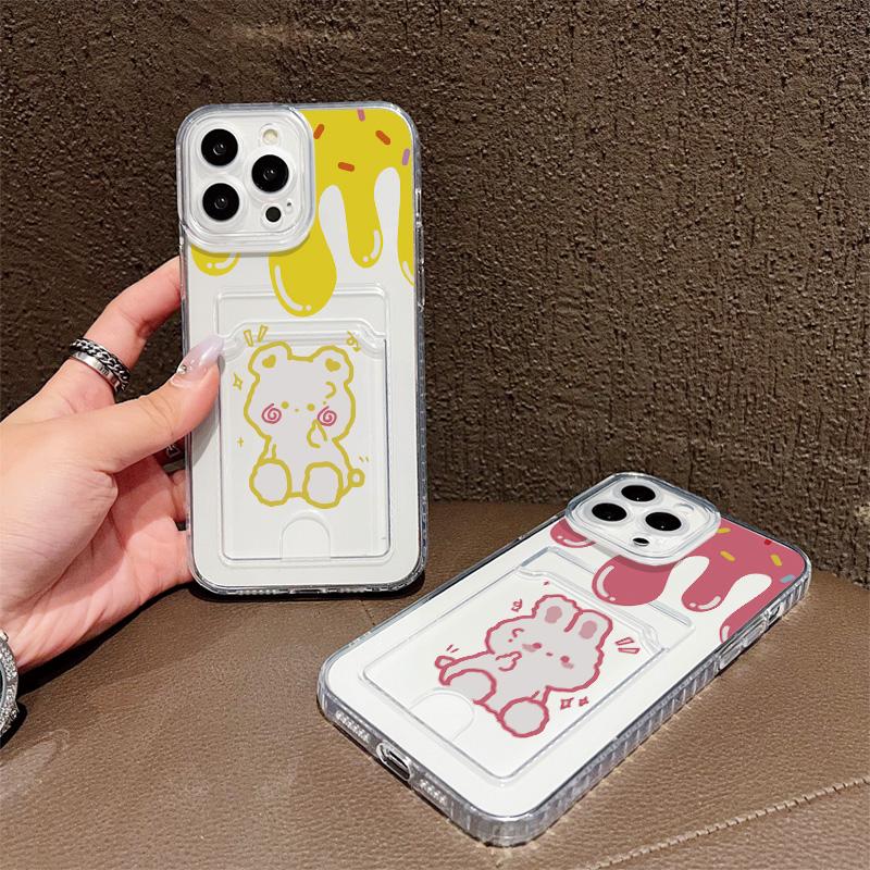 Card Slot Holder Silicone Wallet Pocket Case For Samsung S23 S24 S25 Ultra A15 A25 A35 Xiaomi Redmi 15 14 12 13 iPhone 17 Air Cover Clear Phone Bumper