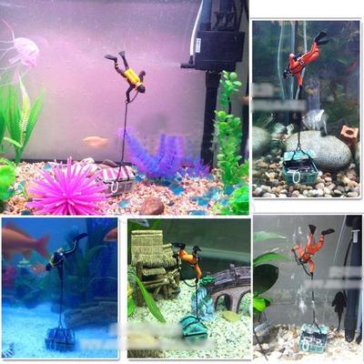 Aquarium Floating Diver Ornament Aquarium Decoration with Moving Treasure Chest Floating Diver