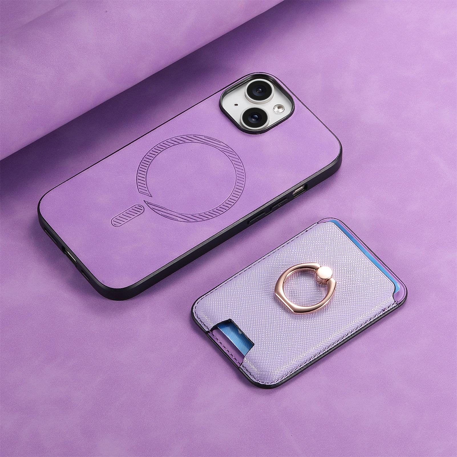 

Подходит для iPhone16 Pro Max, чехол для мобильного телефона, магнитная сумка для карт, держатель на 14 колец, защитный чехол для Apple 15Pro Apple 7/8/SE 2020/SE3 фиолетовый