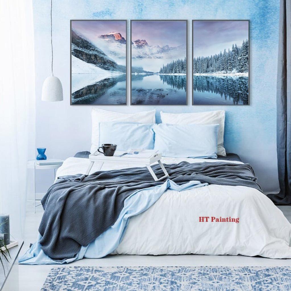 Triptych Prints Winter Mountain Sunset Lake Landscape Photo Poster Canvas Painting Nature Scenery Wall Art Pictures Home Decor