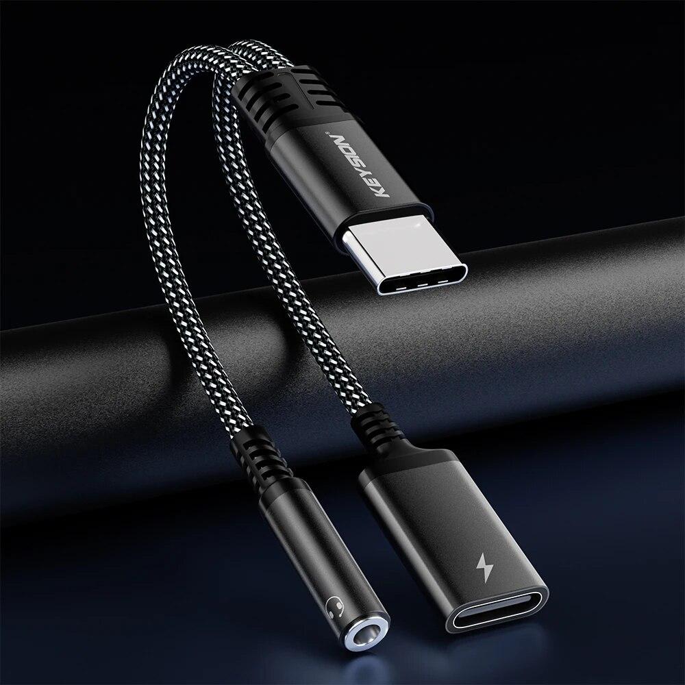 thumbnail image 2 of KEYSION 2 In 1 Type C To 3.5mm Earphone DAC Audio Type C Headphone Jack Adapter PD 60W Fast Charging Splitter For IPhone 15 Pro Buy Cheaply On 2 of 11
