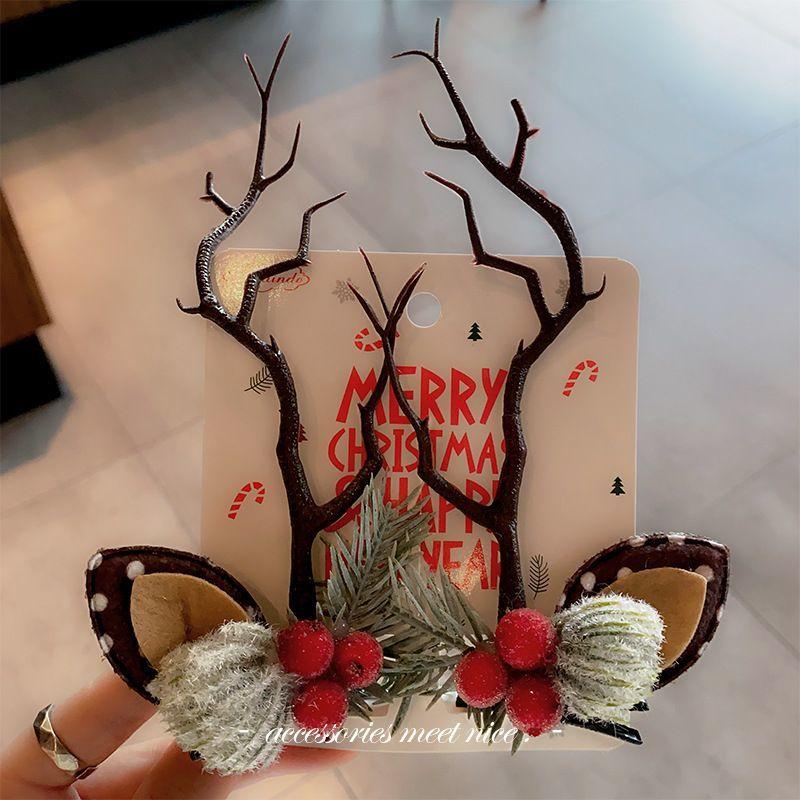 Christmas Deer Hair Clips for Women, Fairy Forest Elf Antler Headband, Fuzzy Pair Clips for Photos, Xmas Gift Accessories