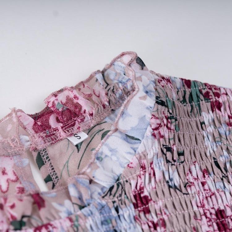 Floral Printed Casual Dress for Women Loose Fit O Neck All Match Long Sleeve
