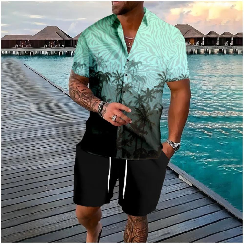 Hawaiian Palm Tree 3D Print Men Shirt Sets Fashion Short Sleeve Shirt Oversized Casual Beach Shorts Streetwear Suits Clothes Cool