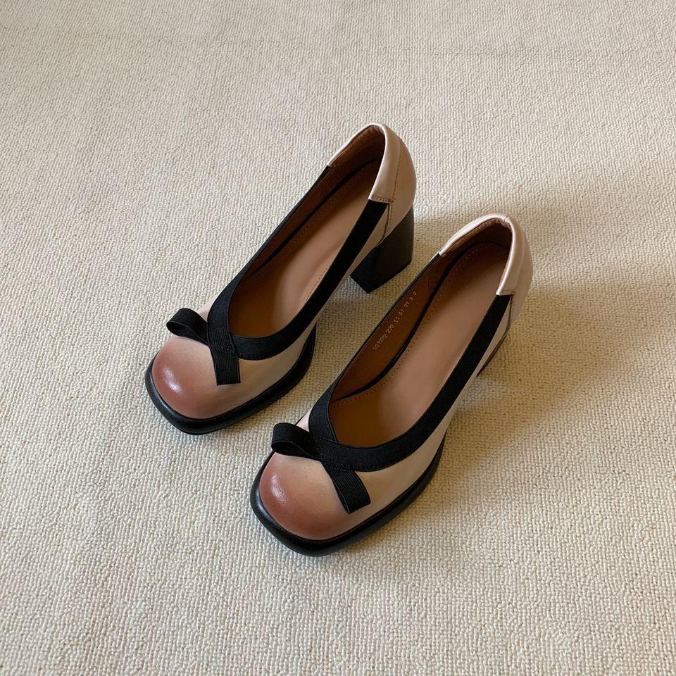 

Ретро туфли-лодочки на высоком каблуке женская юбка весна и осень французский толстый каблук одинарная обувь круглый носок высокий каблук туфли Мэри Джейн 40 бежевый