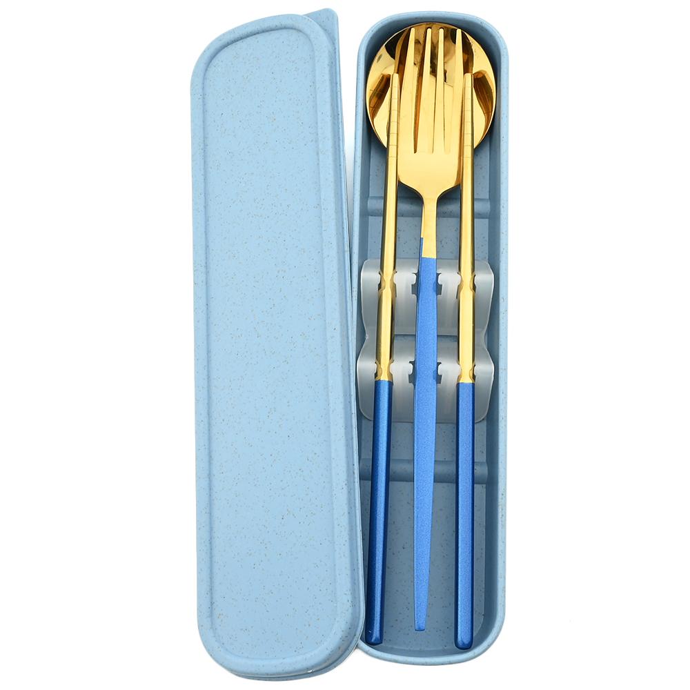 Gold Geschirr Set Reise Camping Besteck Gabel Löffel Stäbchen Set Geschirr Mit Tragbare Box Edelstahl Besteck Set