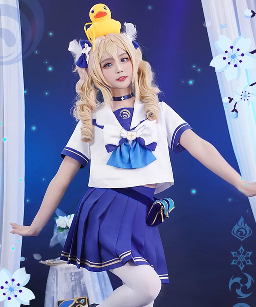 [Milky Time] Genshin Impact Barbara Cosplay Short Sleeve Sailor Uniform with Wig, Halloween