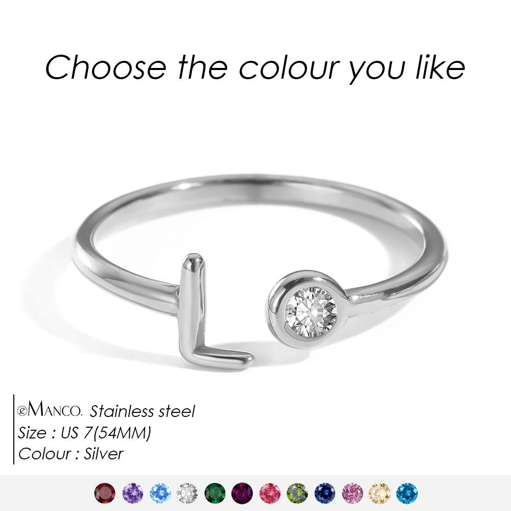 EMANCO Birthstone Initial Custom Ring Open End Ring Stainless Steel Name Custom Jewelry Women's Ring