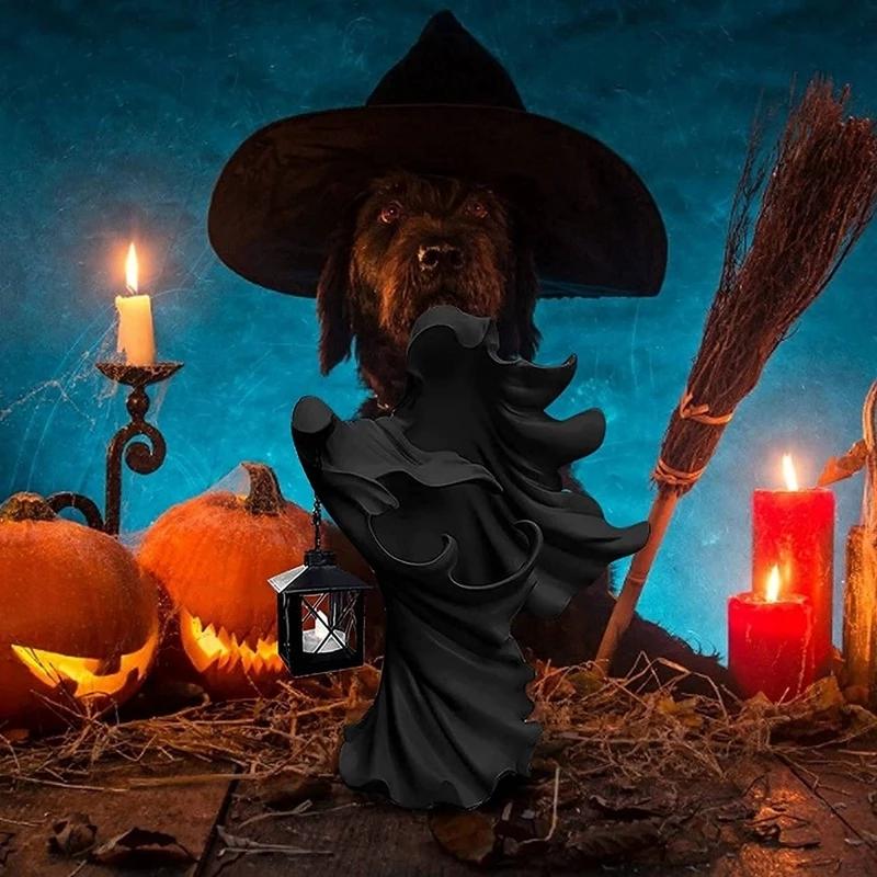 Witch Decorative Lamp Searching for Bright Ghosts Realistic Ghost Sculpture Halloween Garden Decorative Ghost Sculpture