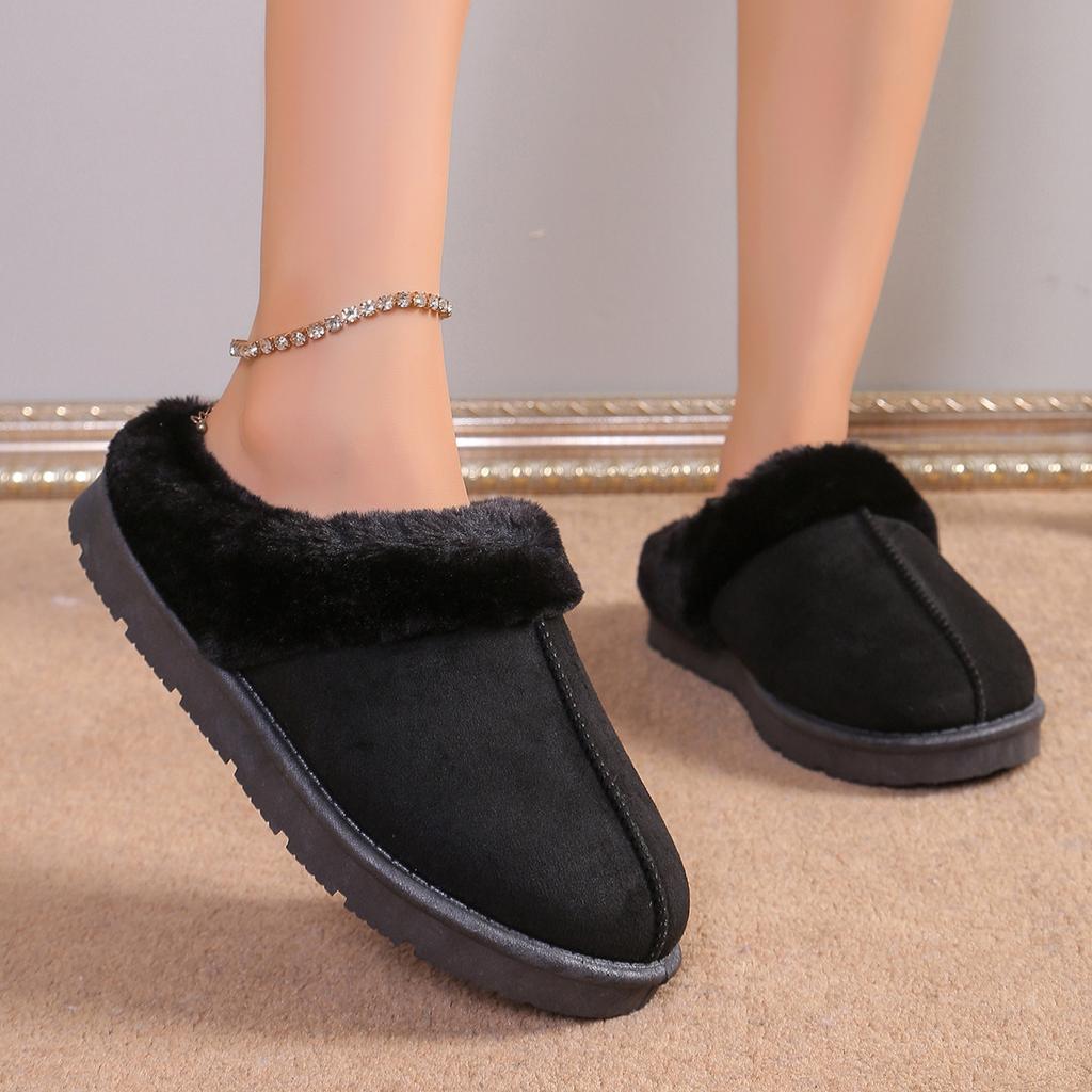 New Women's Velvet Cotton Slippers Autumn and Winter Indoor Home Warm Wool Cotton One-pedal Shoes
