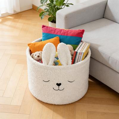 1pc Cute Bunny Teddy Fleece Storage Basket - Soft Plush Organizer For, Blankets, Nursery And Home Decor Bunnybasket Easterbasket