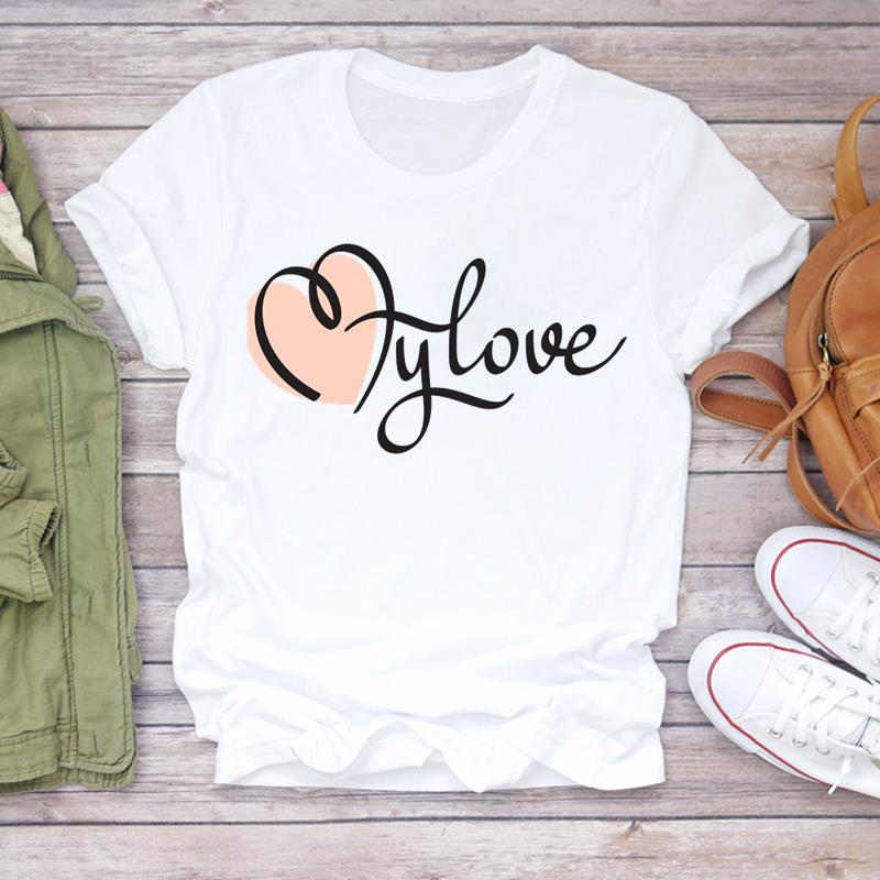 (Asian Size) trend love cute Lady Female Casual T Shirt Printed Clothing Top Fashion Short Sleeve T-shirts Women Graphic Tee