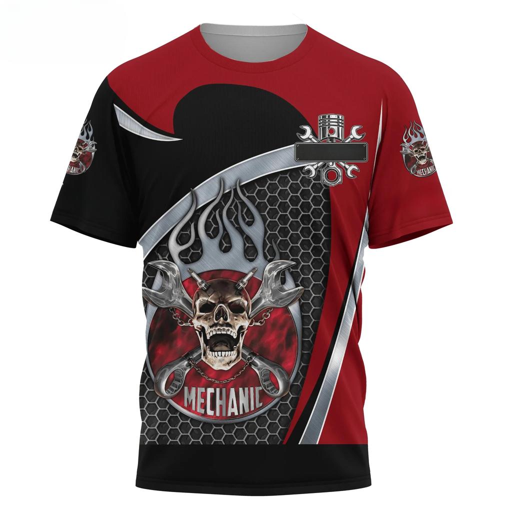 Letnie T-shirty męskie z okrągłym dekoltem, z nadrukiem 3D wzoru mechanicznej czaszki, modne, codzienne, z krótkim rękawem