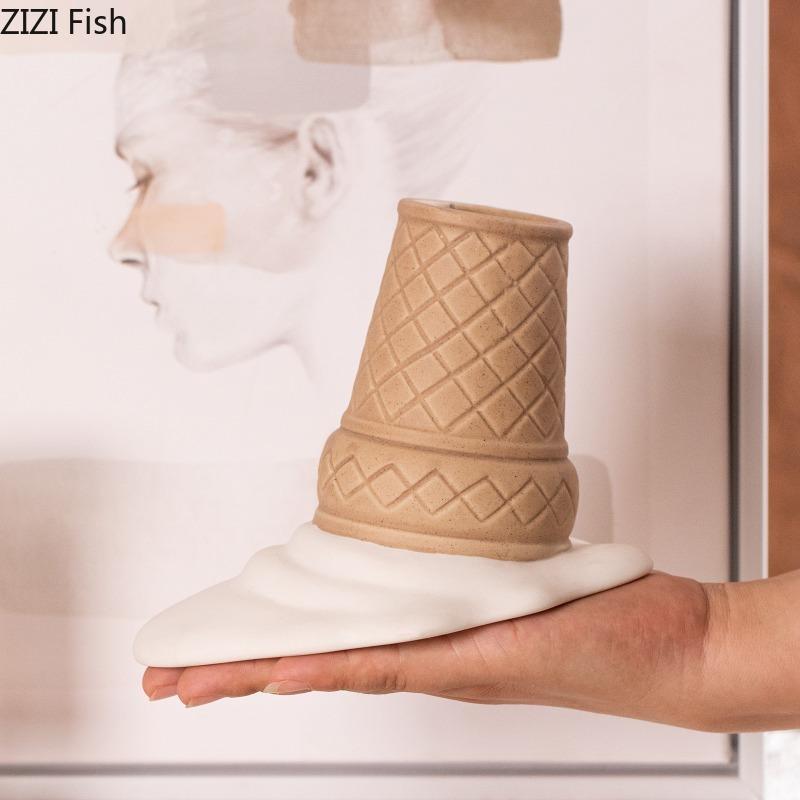 Ice Cream Vase Decoration Creative Ceramic Dried Flower Vase Dining Table Flower Arrangement Art Room Aesthetic Decoration