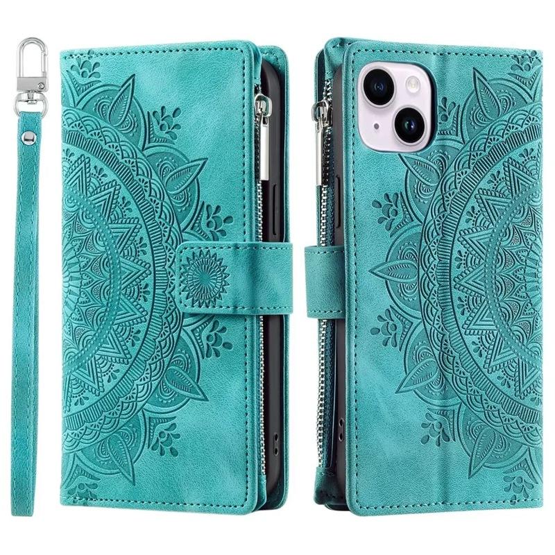 Anwendbar auf iphone15promax Messenger-Seil Multi-Karten Reißverschluss Geldbörse Muster Multifunktionale Kartenwechseltasche Lederhülle