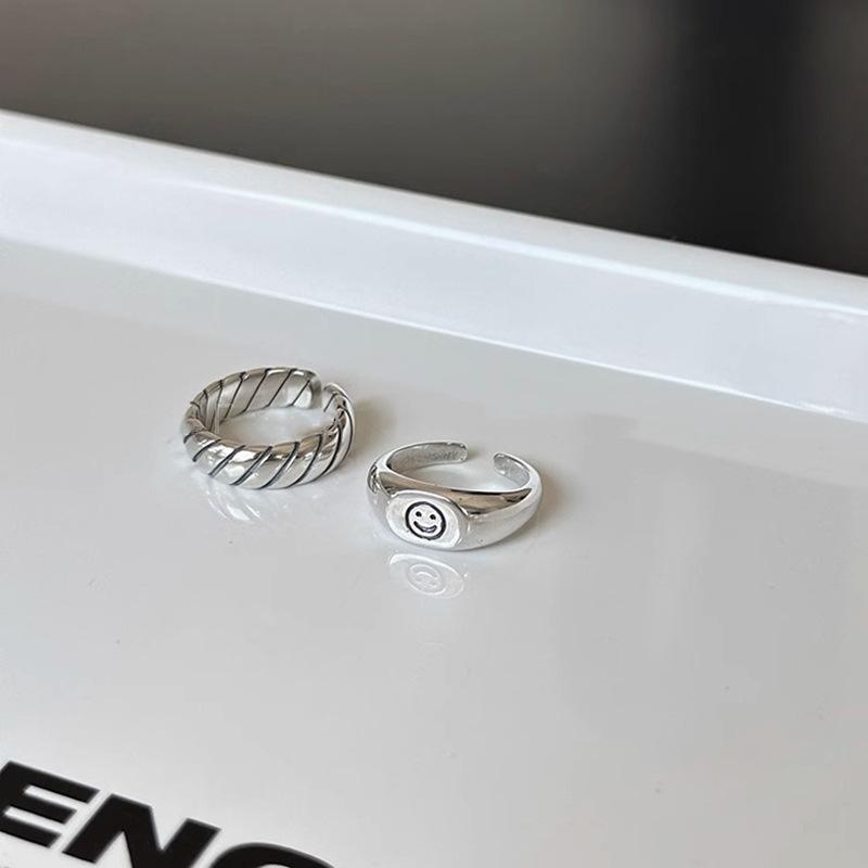 Geometric Open Unique Ring With Playful Smile Face For Fashion Women Forward