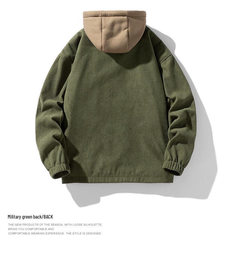 Men's Corduroy Baseball Jacket: Autumn/Winter Casual Loose Fit with Velvet, Thickened Lapel Outerwear