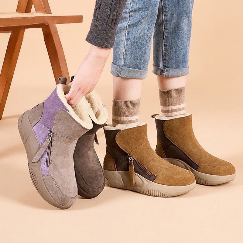 Winter Round Toe Platform Booties Fleece-lined Woman Shoes Y2k Comfortable and Elegant Footwear Sale Padded Snow Boots for Women