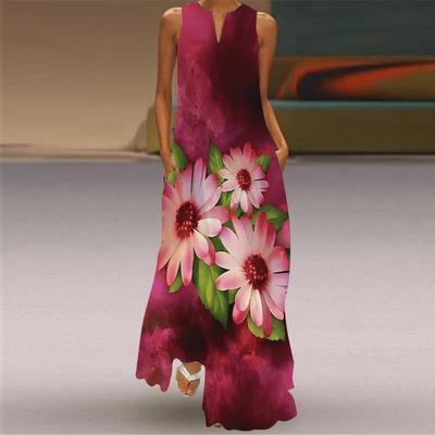 2024 Summer Sleeveless V-Neck Printed Sexy Dress Long Skirt for Women