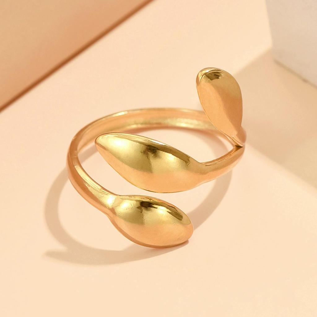 Gold-Plated Adjustable Leaf Stainless Steel Ring - Fashionable Forest Style, Non-Fading, Sweet & Cool Design