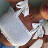 New Summer Autumn Tube Crop Top Women Bow Tie Strap Ruched Tank Top Lettuce Edge Elastic Camis 5 Colors