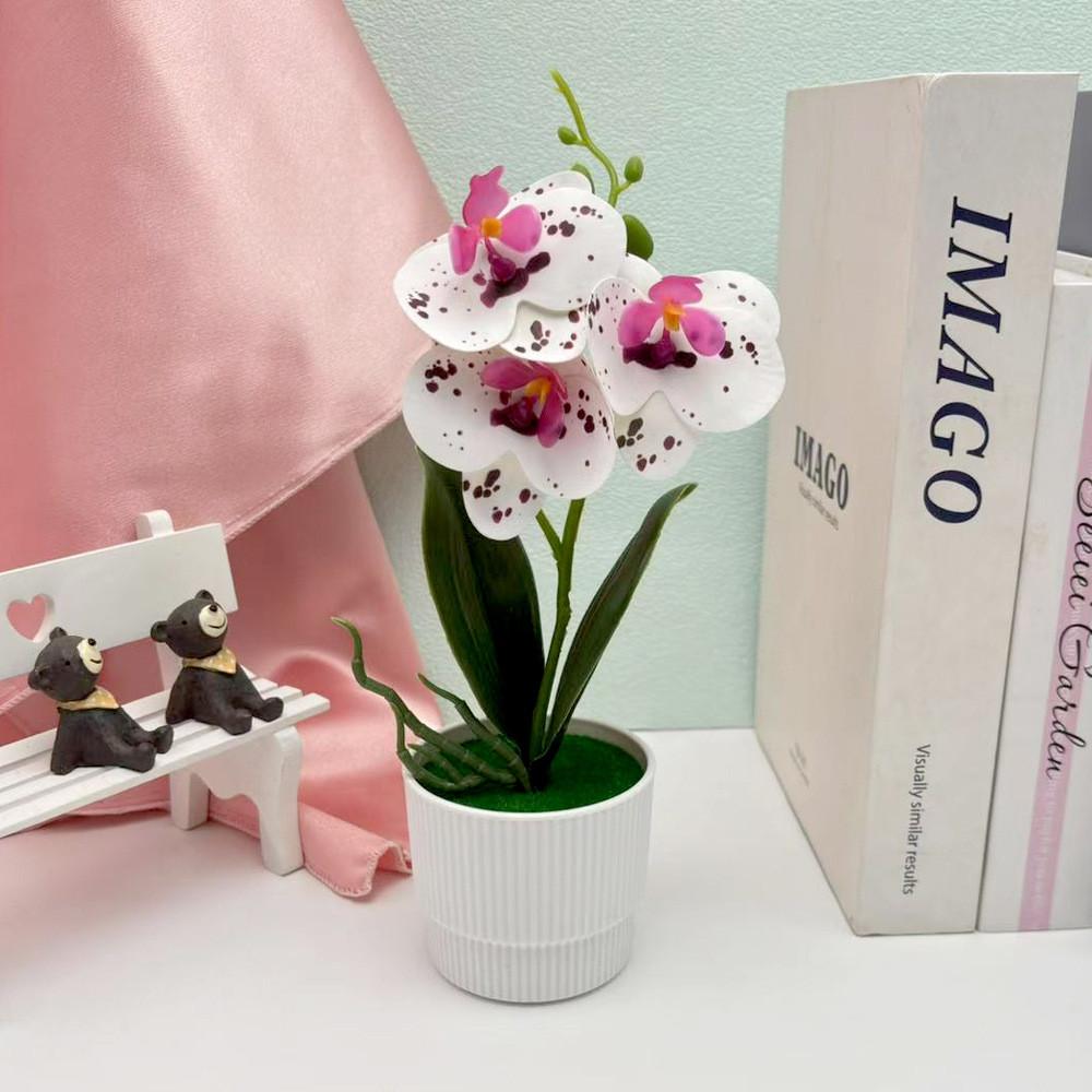 Flowers Faux Three Butterfly Orchid Green Plant For Home Office Decoration