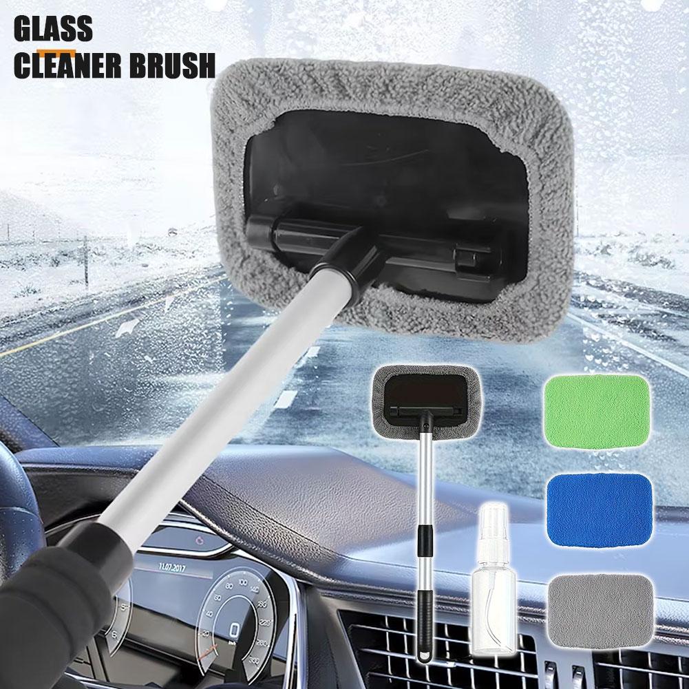 Windshield Cleaning Tool Windshield Cleaning Rod Automatic Window Cleaner With 4 Reusable Cloth Pads Car Cleaning Accessories