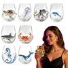 Temafest Drikkekopper Bleksprut Glass Tumbler, 350 ml Vinglass uten Stilk, Hval Delfin Skilpadde Kunstnerisk Sjødyr Kopp Drikkekopp, Håndlaget