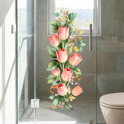 Adesivi per Vetri Fiori Primavera Estate Double Sided Tulipano/Rosa/Fiori di Campo in Vaso Decalcomanie Antifurto Porte in Vetro Adesivi