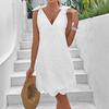European and American Women's Clothing New Casual Split V-neck Bow Solid Color Dress
