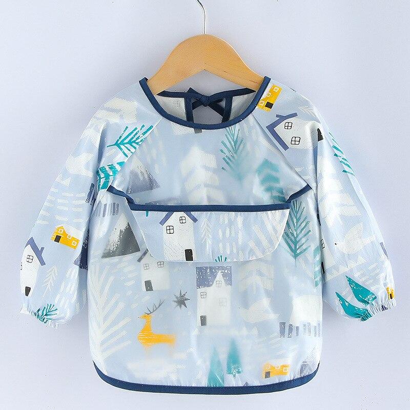 Baby Kids Toddler Long Sleeve Scarf Waterproof Art Smock Feeding Bib Apron Pocket Infant Boys Girls Burp Cloth Bandana Bibs