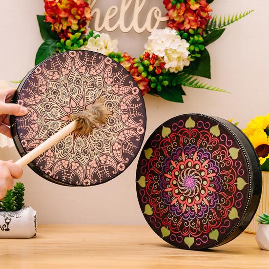 1 Set Shaman Drum with Drumstick Holiday Decoration Ethnic Style Bohemian Small Sound Healer Drum Percussion Instrument
