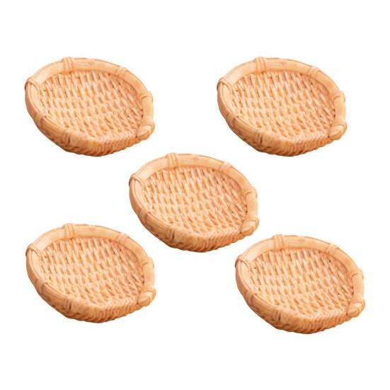 5 Pcs Mini Resin Rattan Basket Miniature Storage Holder Realistic Simulation Basket Dollhouse Accessories for Crafts Dollhouse Fairy Garden Decor