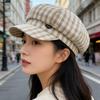 Retro blue plaid beret female face small literary style painter hat octagonal cap cap
