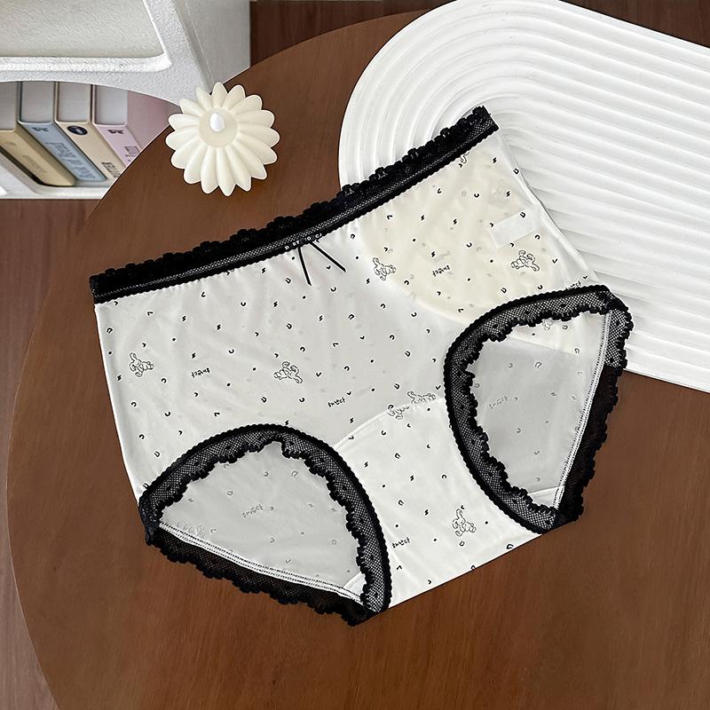 

Women s Summer Ultra Thin Pure Lace Splicing Printed Ice Silk 10A Bacteriostatic Crotch Waist Breathable Briefs M