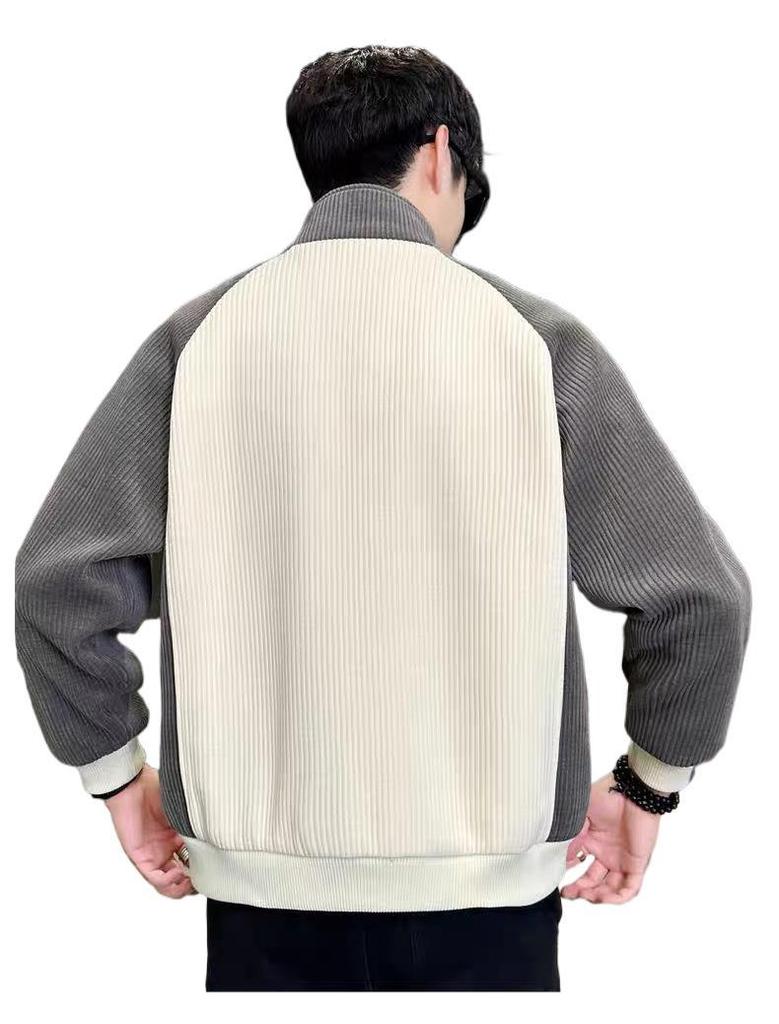 2026 Autumn and Winter New Velvet Thickened Men's Stand-up Collar Jacket Korean Version Splicing Casual Corduroy Jacket Men
