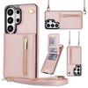 Zipper Wallet CrossBody Lanyard Case For Samsung Galaxy S26 Ultra S25 S24 S23 S22 Note20 Plus 5G Kickstand Cards Solt Cover