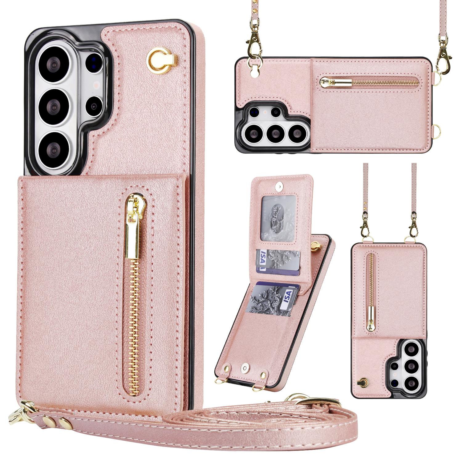 

Zipper Wallet CrossBody Lanyard Case For Samsung Galaxy S26 Ultra S25 S24 S23 S22 Note20 Plus 5G Kickstand Cards Solt Cover Galaxy S23+ рожевий