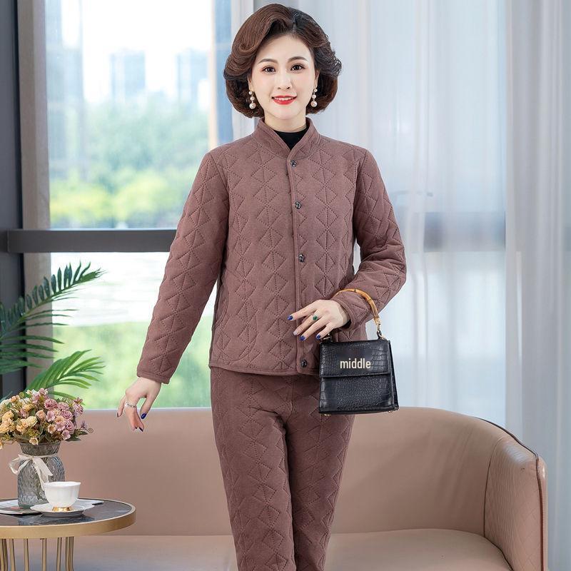 Women's Winter 3-Piece Set: Silk Cotton Coat & Outerwear for Middle-Aged